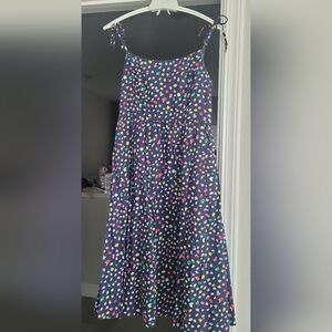 J. Crew Navy Midi Skirt with Multicolor Heart Dot Print